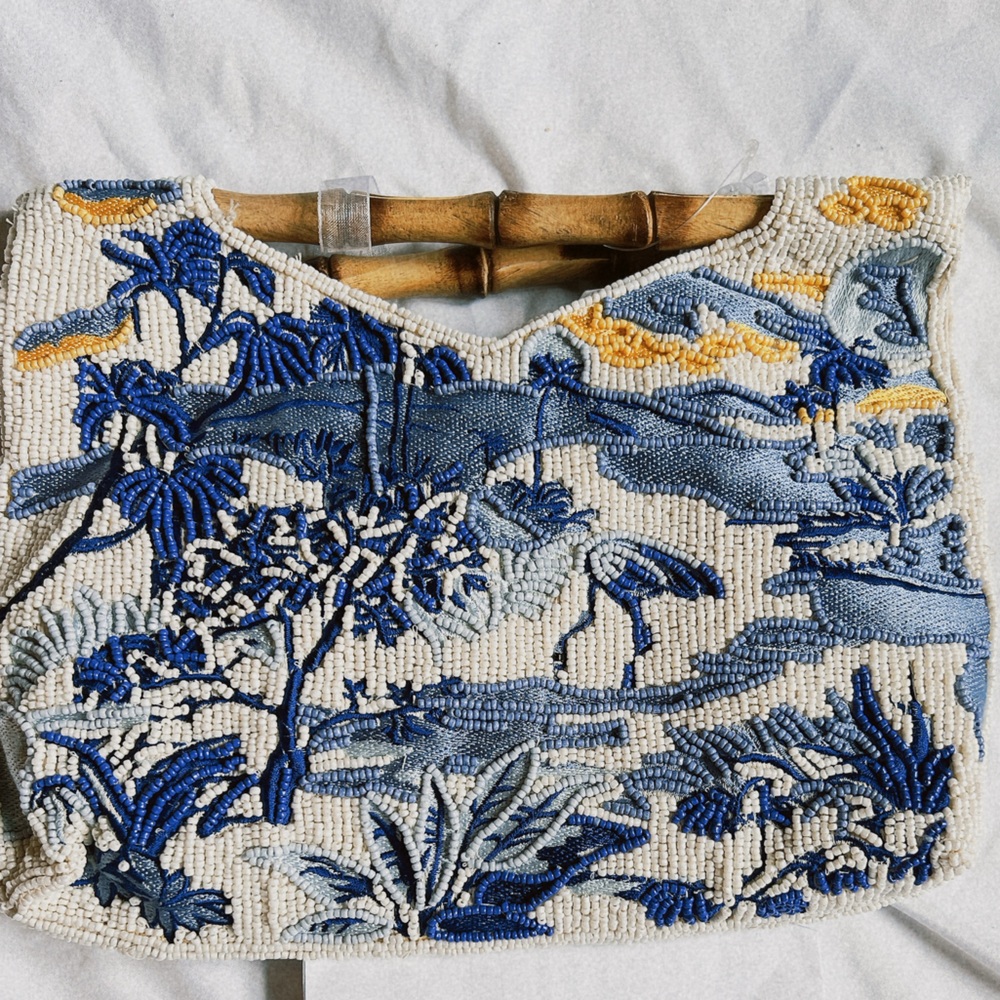 VIRAL BEADED. Embroidered Clutch with Bamboo Handle made in India